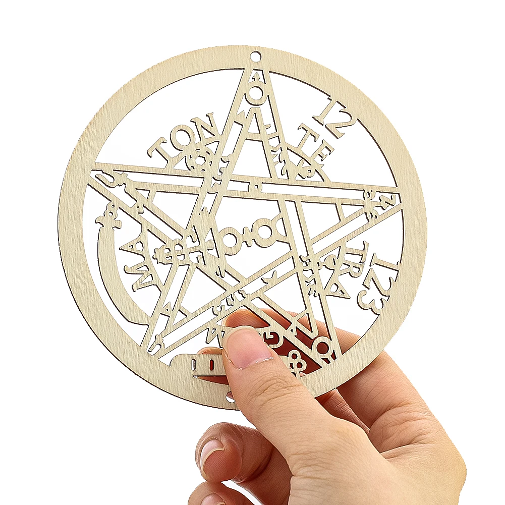 1PC Wooden Pentagram Hollowed Out Wall Hanging Meditation Centerpiece Heat Mat Witchcraft Pendulum Props Coaster Accessories