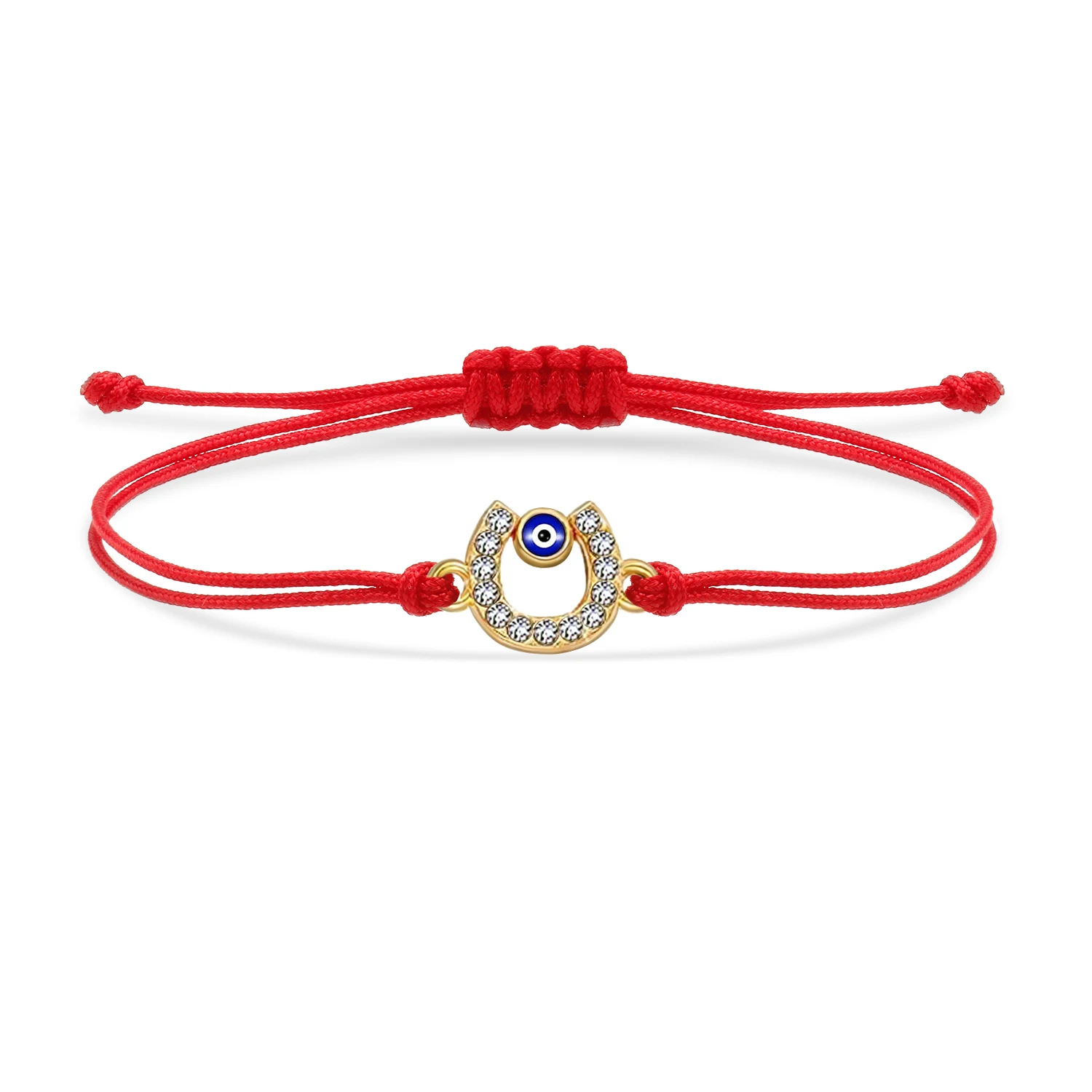 Zinc Alloy Rhinestone Crystal Horseshoe Nazar Turkish Evil Eye Charm Bracelet Women Red String Handmade Cord Trendy Jewelry Gift