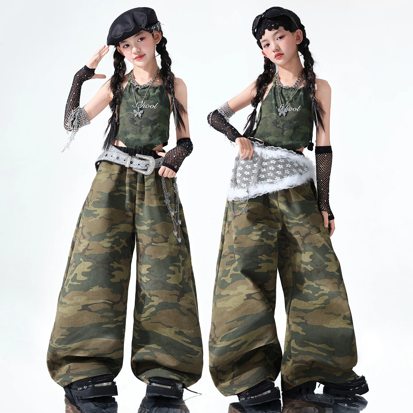 Pantaloni cargo lucidi in pelle PU con paillettes Hip Hop per ragazze Costumi di gruppo per ragazze di ballo di strada per bambini Abbigliamento jazz streetwear per bambini