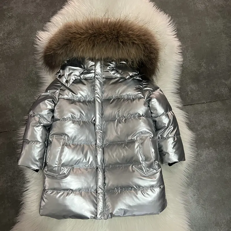 

Kid Winter Down Outwear Children Down Jacket Real Fur Hood Down Coat