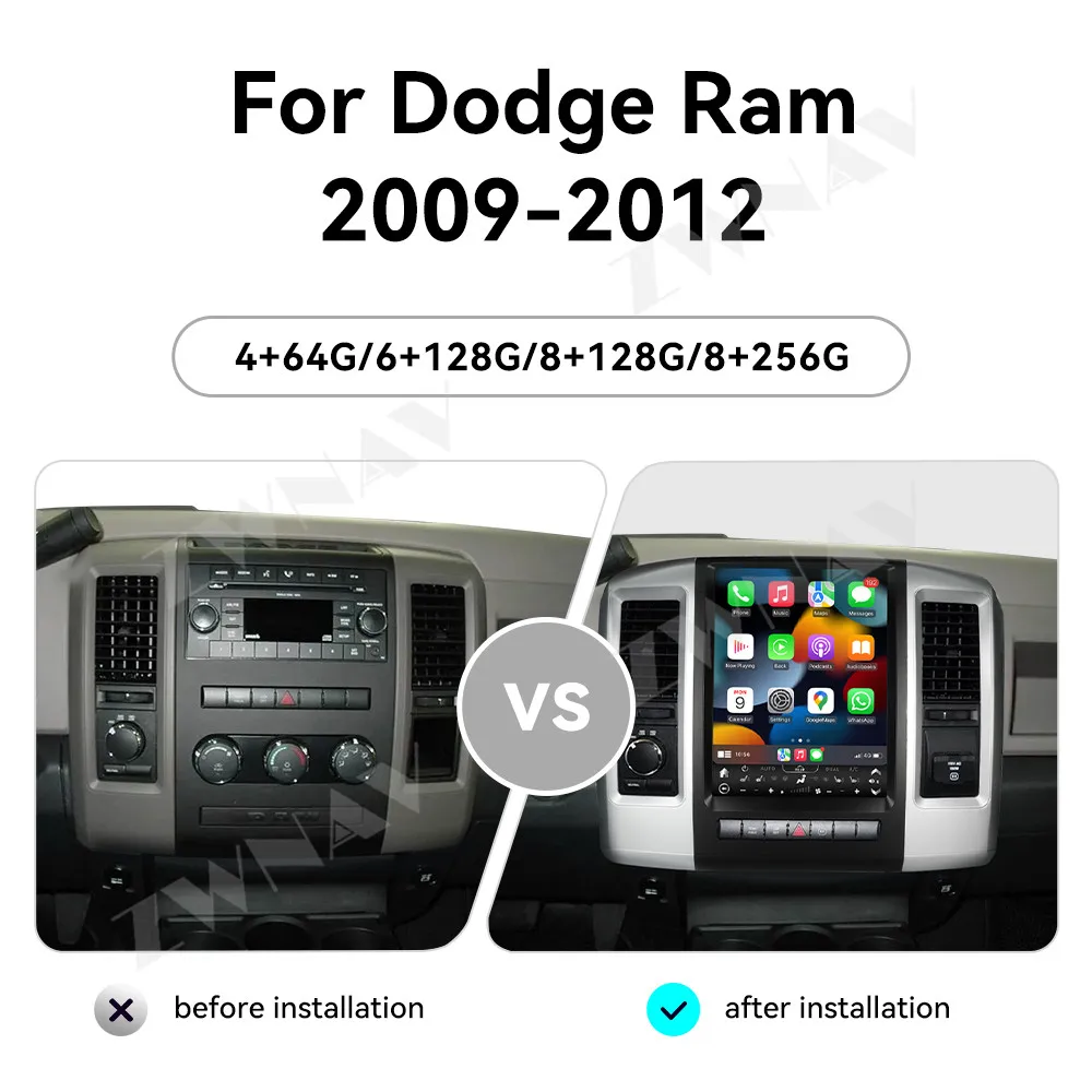Car Radio 12.1'' For Dodge Ram 2009 2010 2011 2012 Android Auto Car Multimedia Player Wireless Carplay 4G 360 Head Unit WIFI BT
