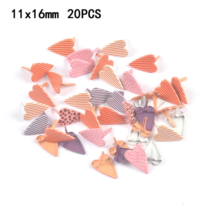 11x16mm Mix Pattern Heart Brads For DIY Metal Craft Handcraft Decoration Embellishments For Scrapbooking Accessories 20pcs C2580