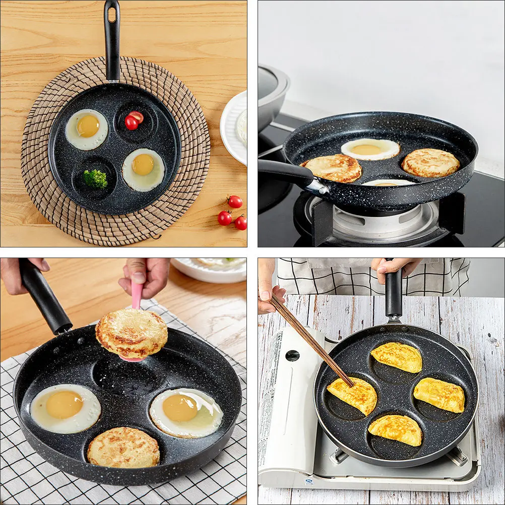 1Pcs 4-Compartment Non-Stick Frying Pan Ideal for Fried Eggs Waffles Spill-Proof Grooved Design Ergonomic Handle Induction Ready