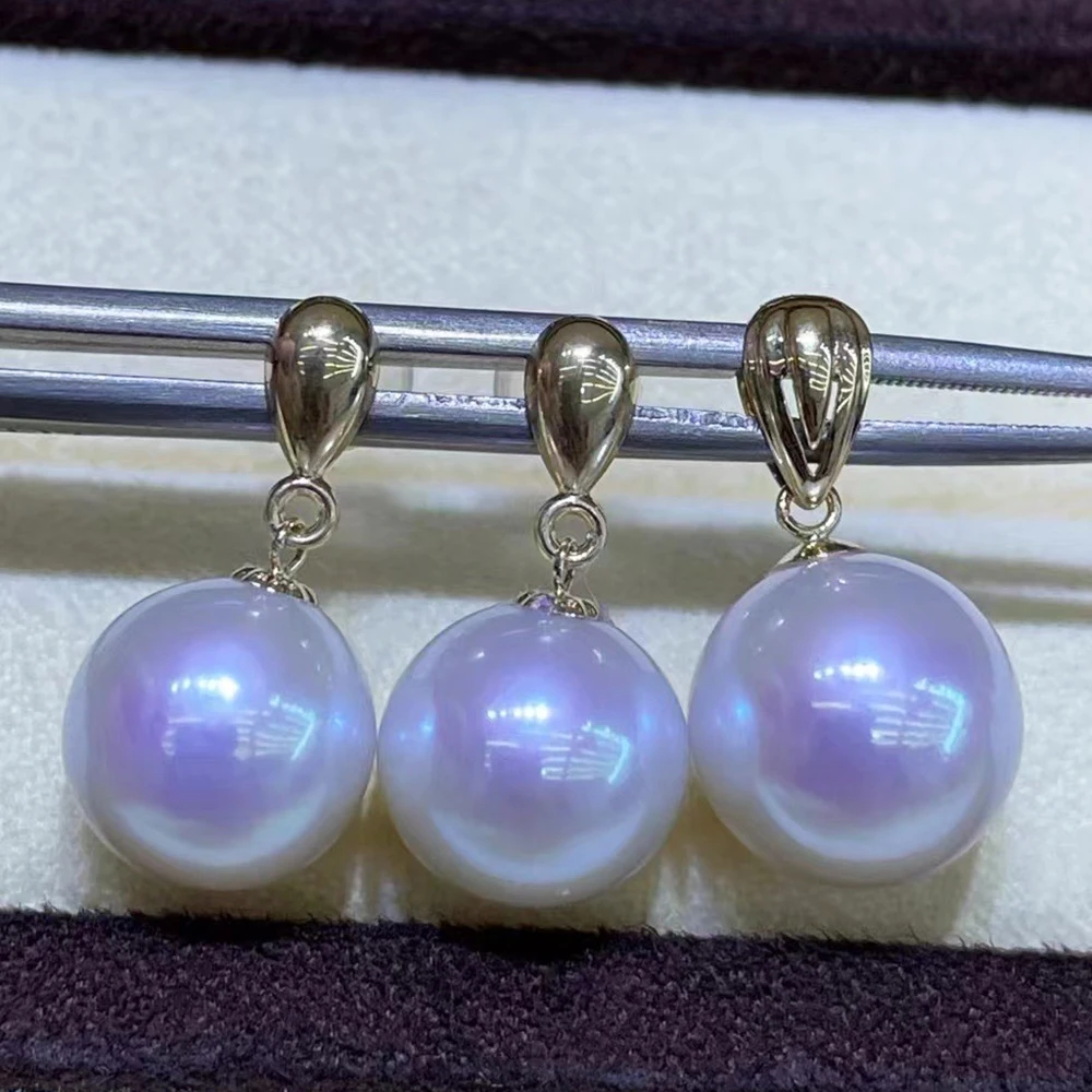 Aurora White Real Pearl 18K Gold Luxury Jewelry Set Valentine's Day Gift for Women with 11-12mm Pendant 10-11mm Stud Earrings