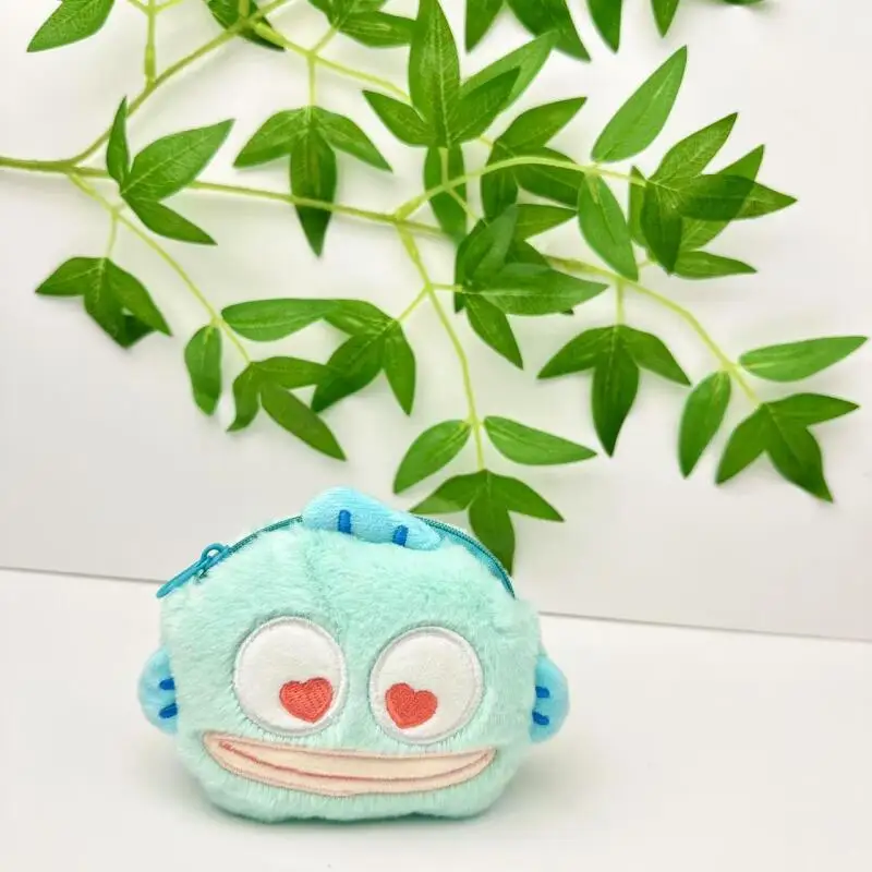 Sanrio Hangyodon-monedero de peluche suave de 9Cm, llavero, bolsa para tarjetas, mochila con cremallera de doble capa, decoración, regalo de Navidad para Amiga