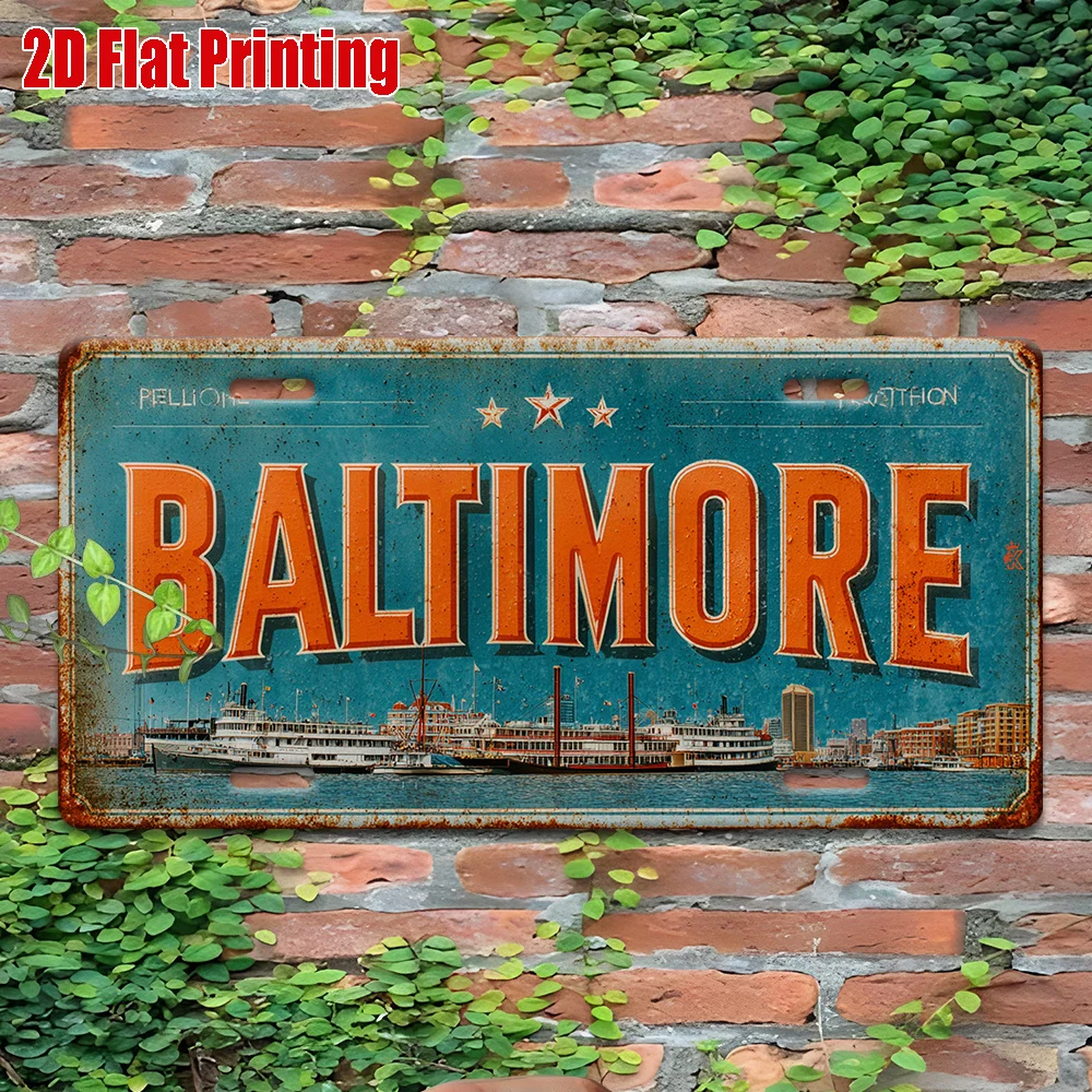 2D Flat,1pc Retro Metal  Sign Retro Decor, River, Ship, Balcony, Vehicle Decor, Home Decor, Urban Travel, Gifts for City Fans