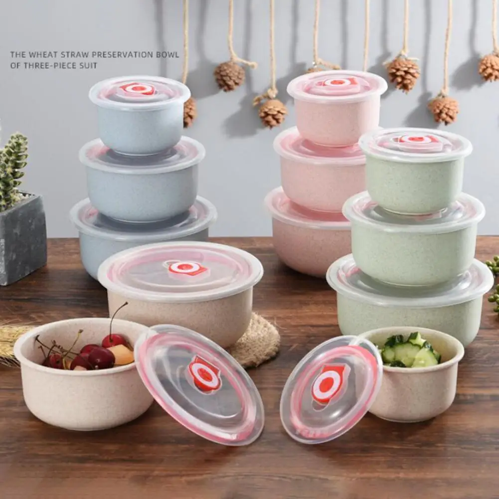 Silicone Lid Food Storage Bowls 3pcs Cereal Bowls with Lids -free Microwave Safe Dinnerware Set Lightweight Reusable for Soup