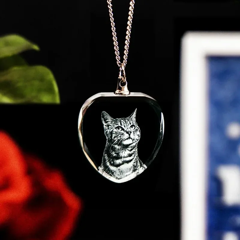 1PCS Free Customized Personalized Photo Laser Engraved 2D Crystal Necklace Graduation Birthday Gift Pet Crystal Jewelry Necklace