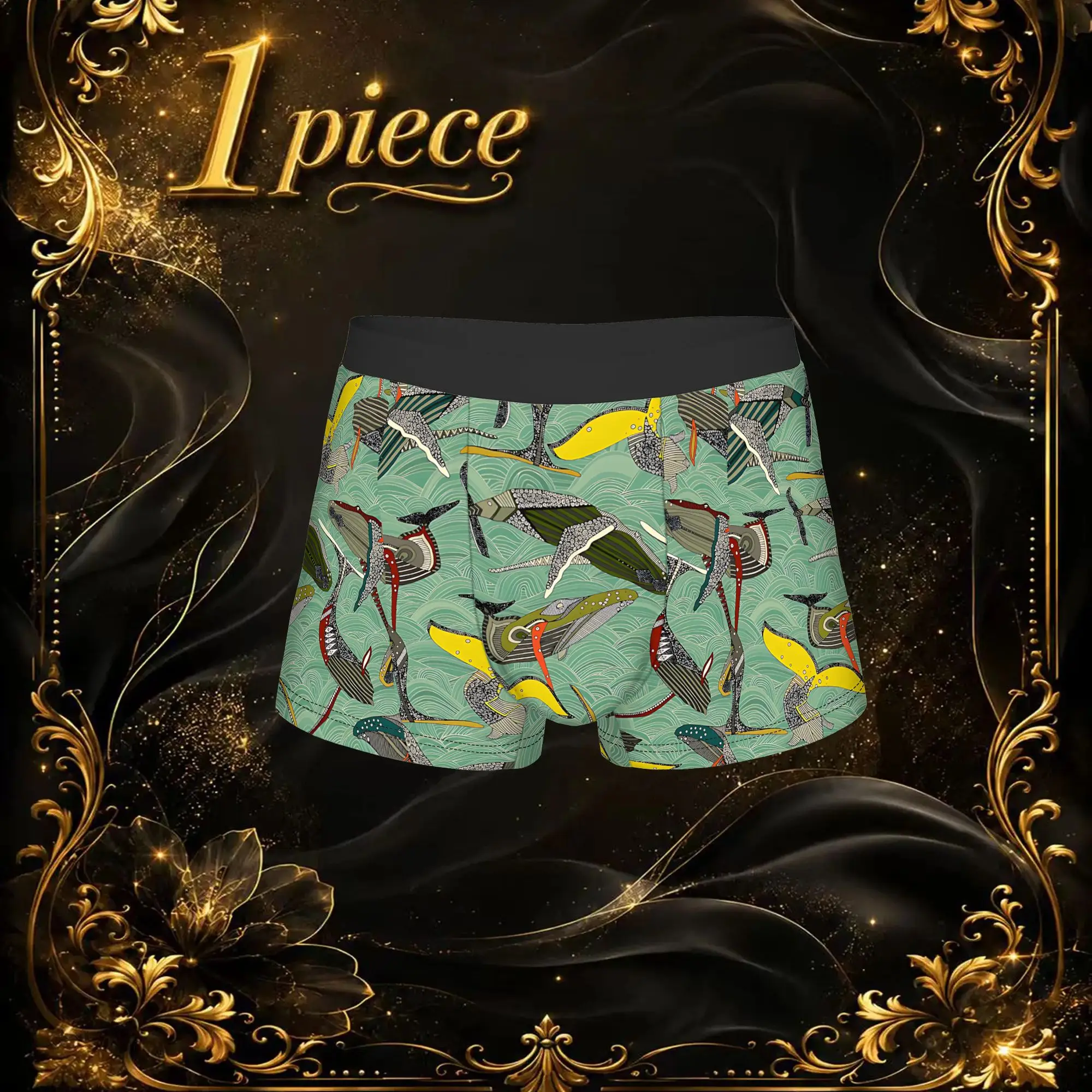 1pc Popular Whales And Waves Jade boxers  Novelty Panties Men's Underwear Print Shorts Boxer Briefs