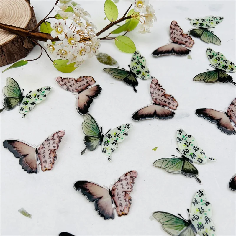 Summer style 30pcs/lot color pattern print cartoon butterfly shape acrylic beads diy jewelry hair accessory