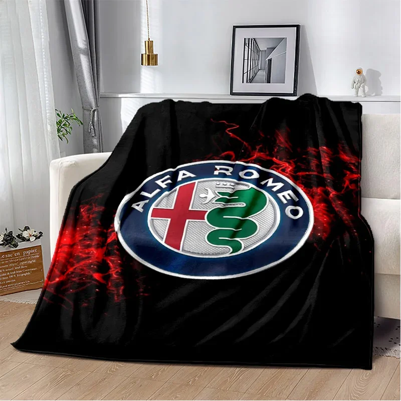 Italian sedan A-alfa Romeo printed logo blanket flannel soft, comfortable and warm all season sofa bed bedroom office travel