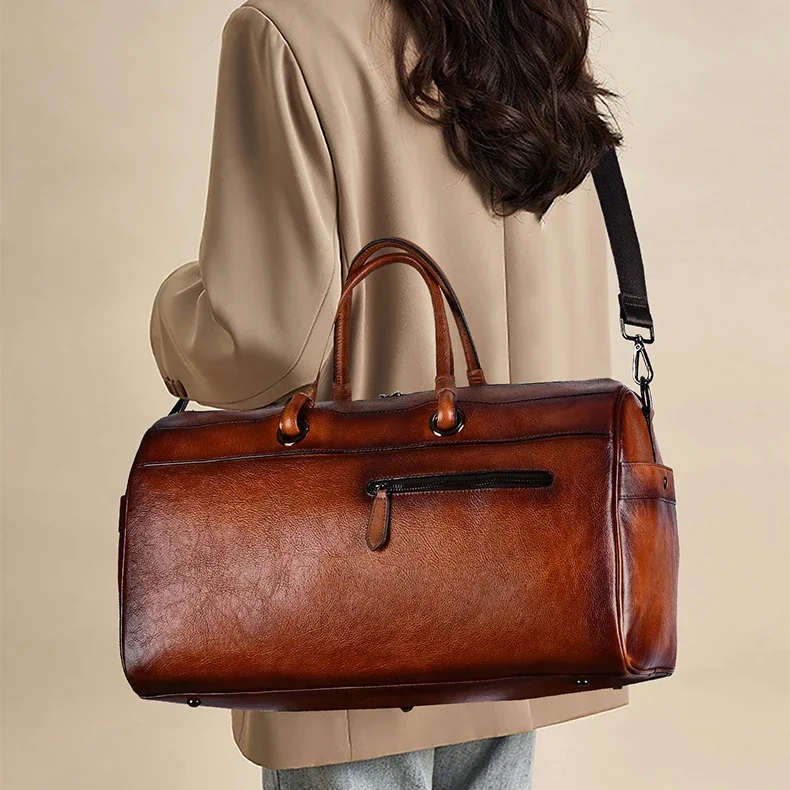 Unisex Leather Shoulder Crossbody Bag Large Capacity Zipper Fashion Letter Men's and Women's Travel Bag