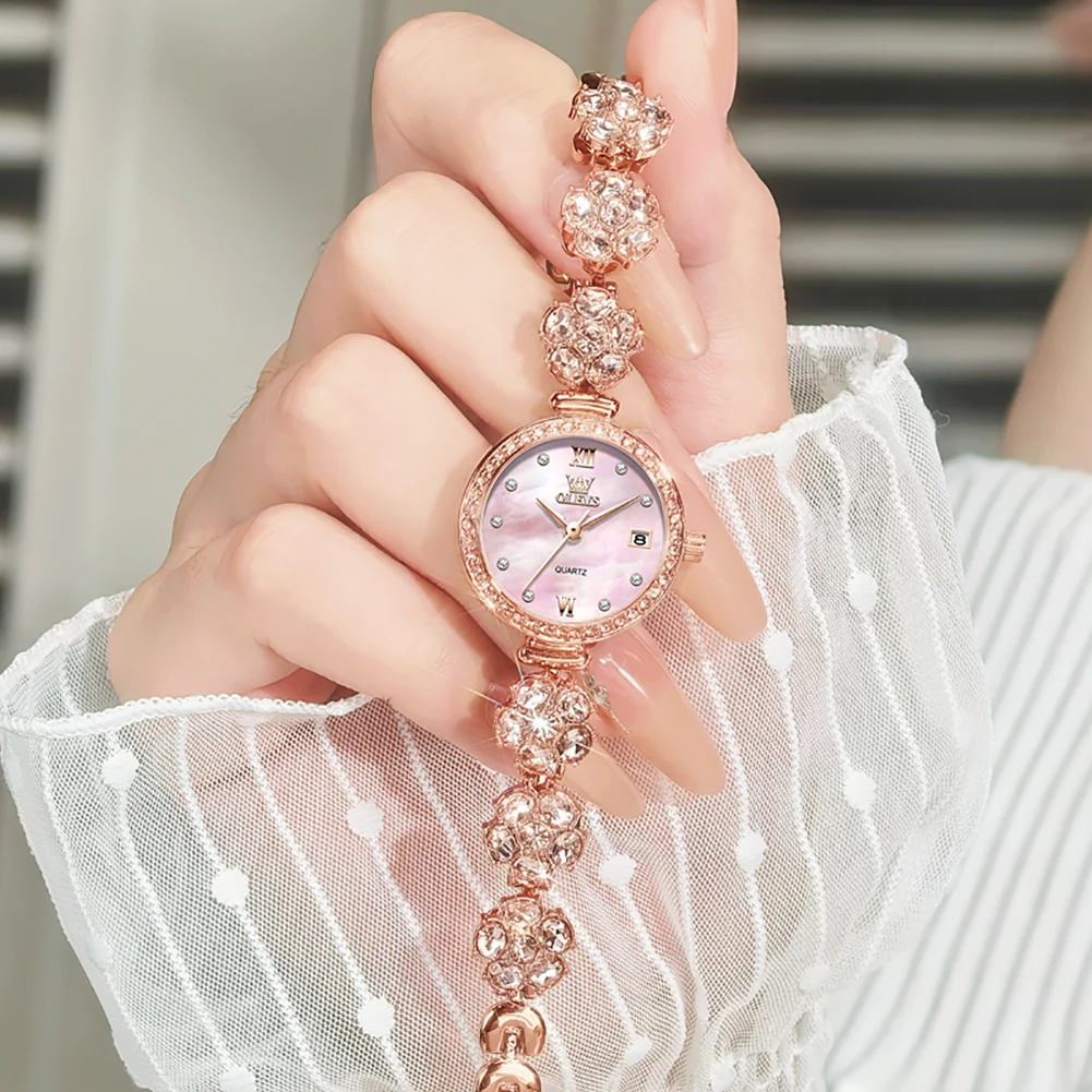 

Новые женские часы OLEVS из розового золота, женские наручные часы, элитный бренд, женские часы-браслет со стразами, женские Relogio Feminino