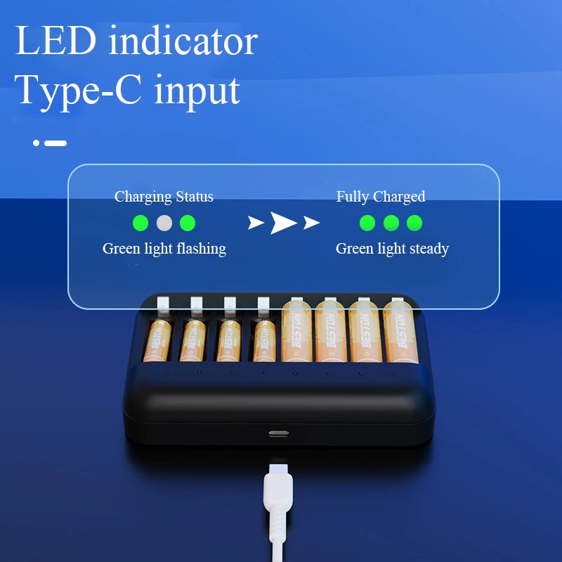 1.5V AA AAA Battery Charger with LED Indicator Light Smart Charger Suitable for 1.5V Lithium Ion Rechargeable Battery