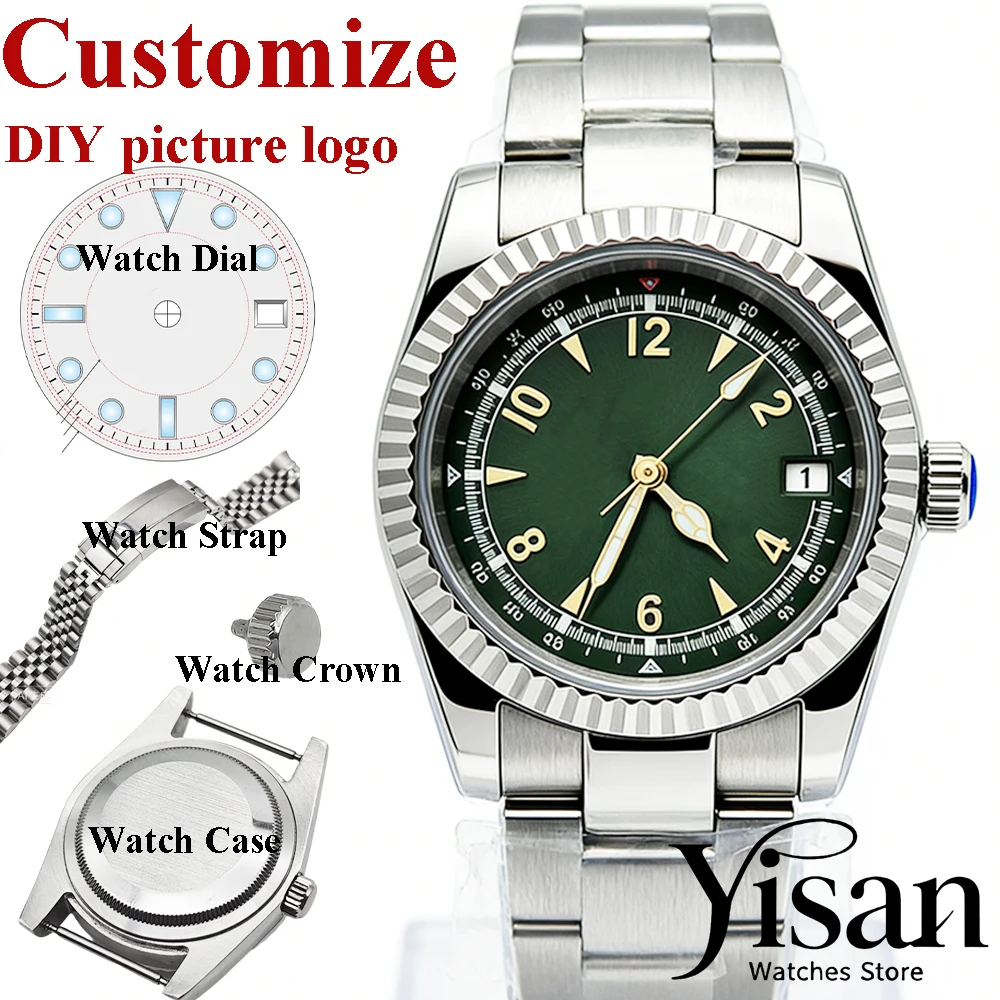 

Мужские наручные часы с индивидуальным логотипом, 36 мм/40 мм, сапфировое стекло, механизм NH35, стерильный циферблат, водонепроницаемость 10 бар, зеленая люминесцентная подсветка.