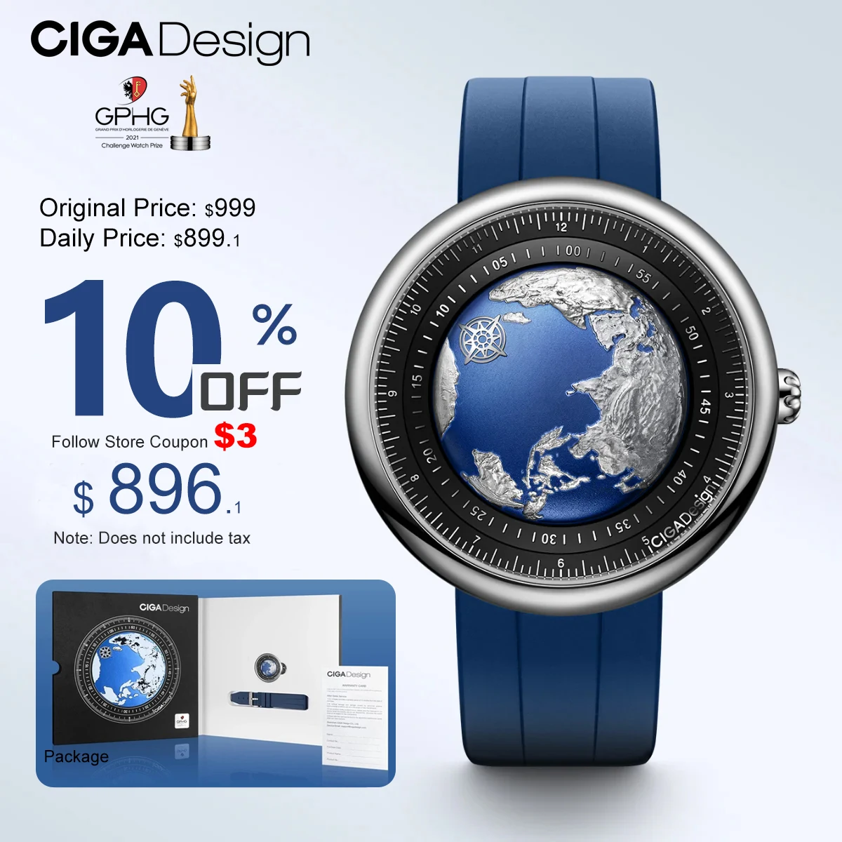 CIGA Design Blue Planet Watches Men High-end Luxury Mechanical Automatic Watch Stainless Steel / Titanium Case Wrist Timepiece