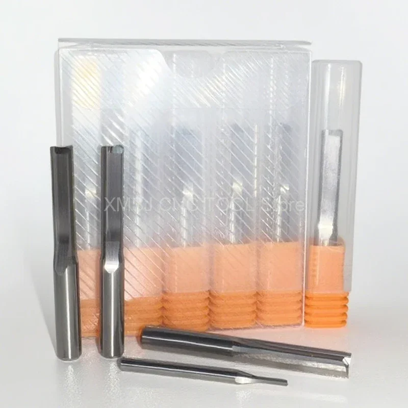 10pcs 3.175mm 4mm 6mm 8mm Two Flutes Straight Slot CNC Router Bits - Solid Carbide Double Flute Wood Cutter Bits