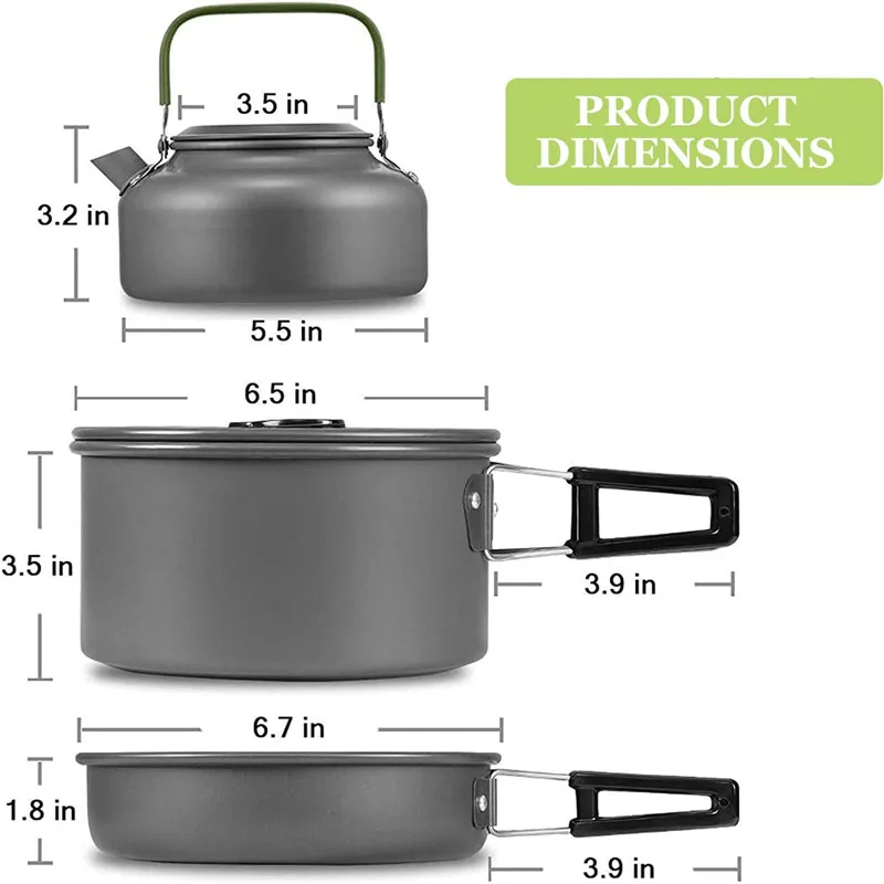 Outdoor Cooking Tableware Portable Folding Camping Pots Cookware Set for Nature Hiking Trekking Picnic Fishing Mountaineering