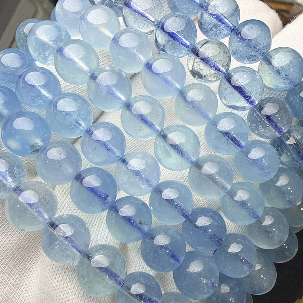 Natürliches 4A-Aquamarin-Armband mit runden Perlen, Halskette zur Herstellung von edlem Schmuck, lindert Müdigkeit, Geburtsstein für März – Detail 4