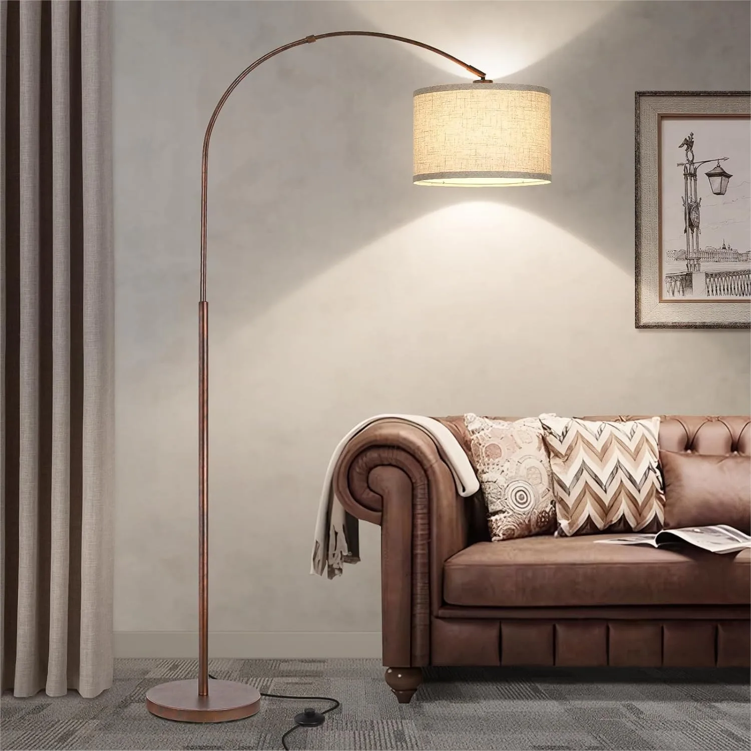 

Vintage Arc Floor Lamp with Adjustable Head, Tall Pole Light for Living Room, Bedroom, Office