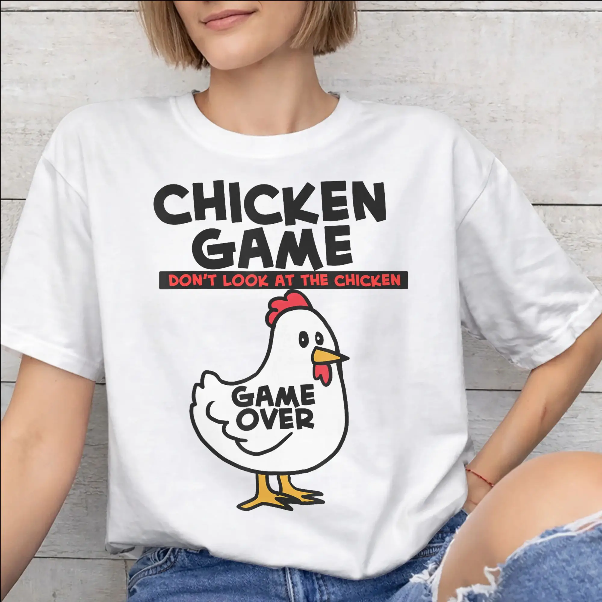 Chicken Game Dont Look At The Chicken Accessories Men Women T Shirt Pure Cotton Tee Print  T-shirt Clothing