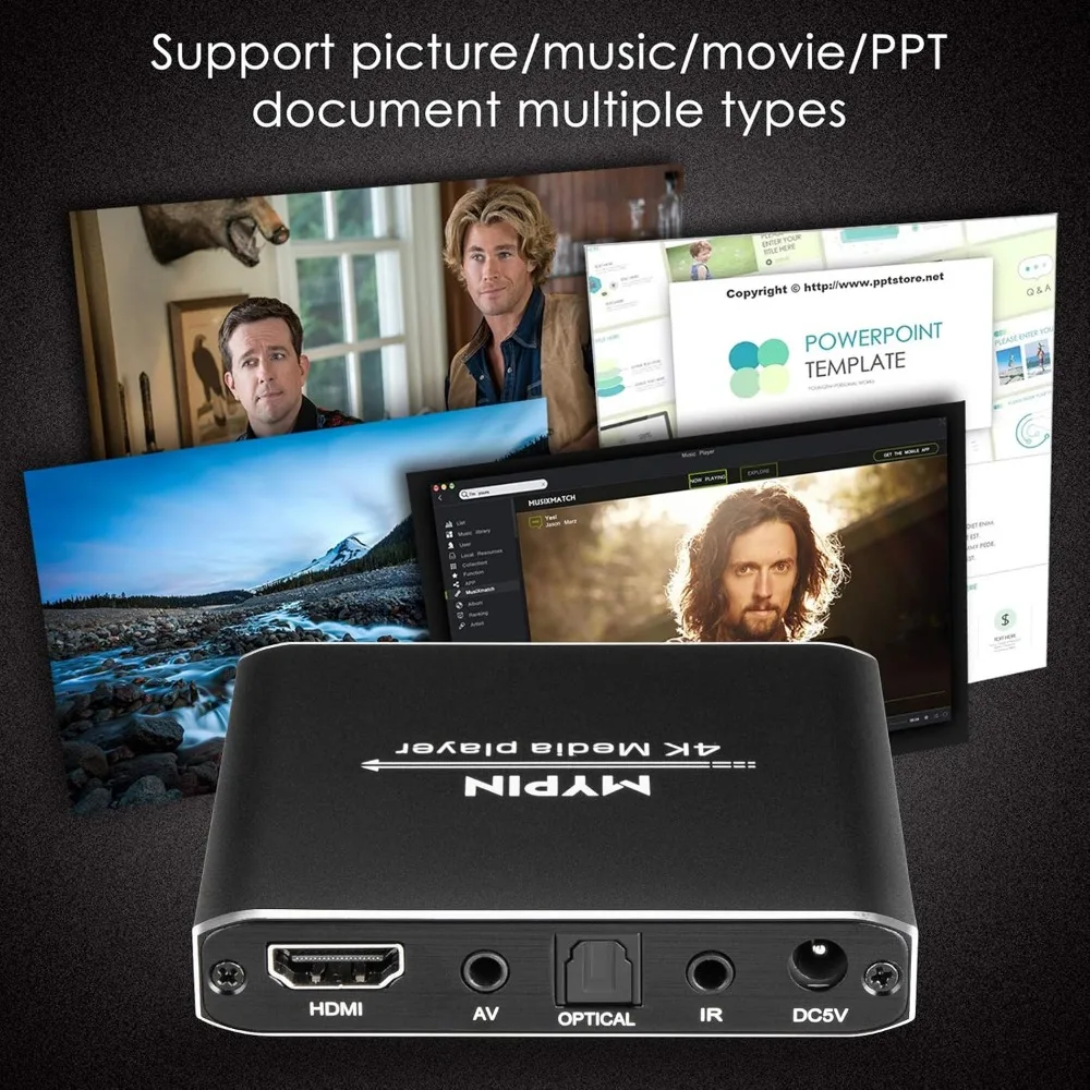 4K Media Player with 8TB HDD/USB/TF, H.265 Format Support, HDMI/AV/Optical Out, USB Mouse/Keyboard, 7.1 Surround Sound - view 6