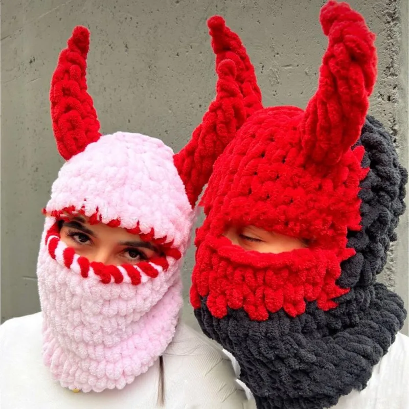 Women Winter Balaclava Cap Halloween Party Funny Rabbit Ears Creative Knitted Hat Men Warm Full Face Cover Ski Mask Hat