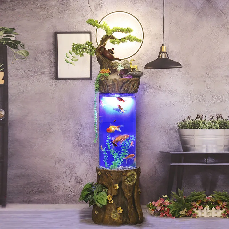 Cylindrical Fish Globe Change Water Floor Water Fountain Ornaments