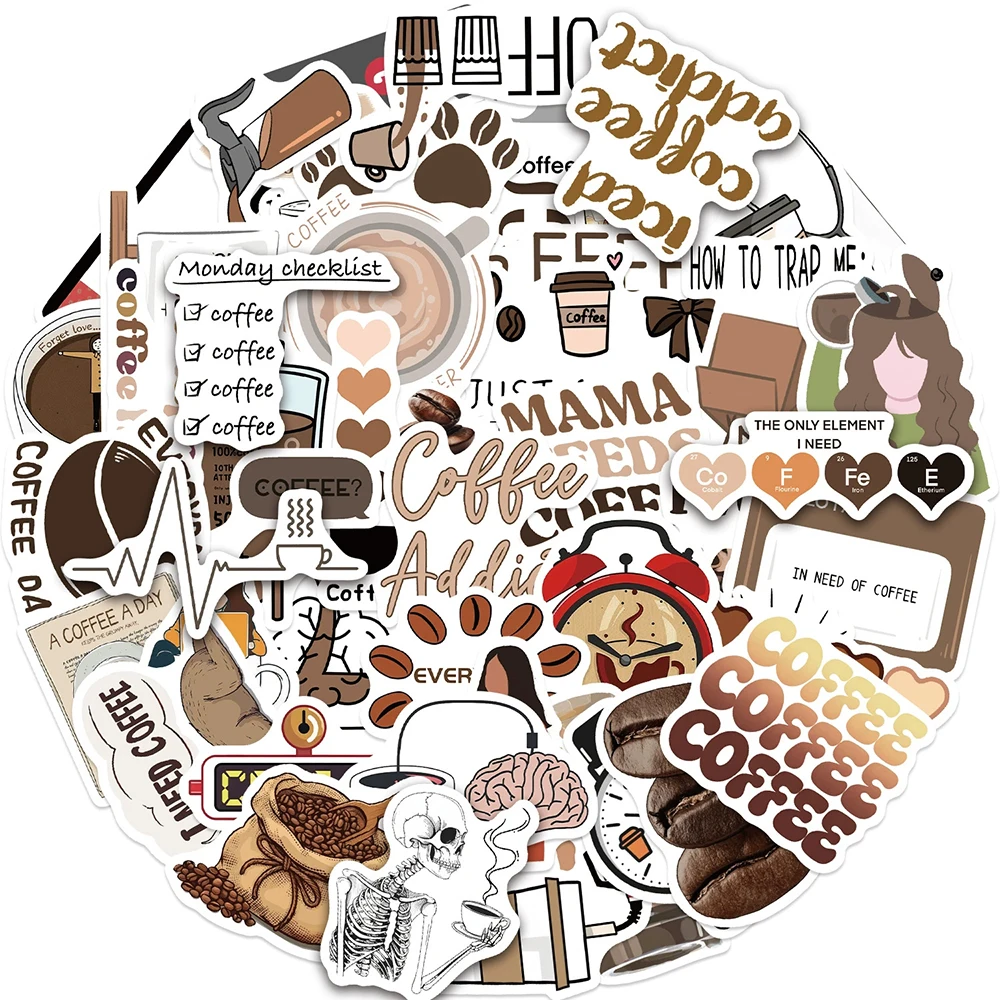 10/30/50pcs Funny Cartoon Coffee Addict Graffiti Stickers DIY Motorcycle Laptop Luggage Helmet Cute Waterproof Sticker Decal Toy