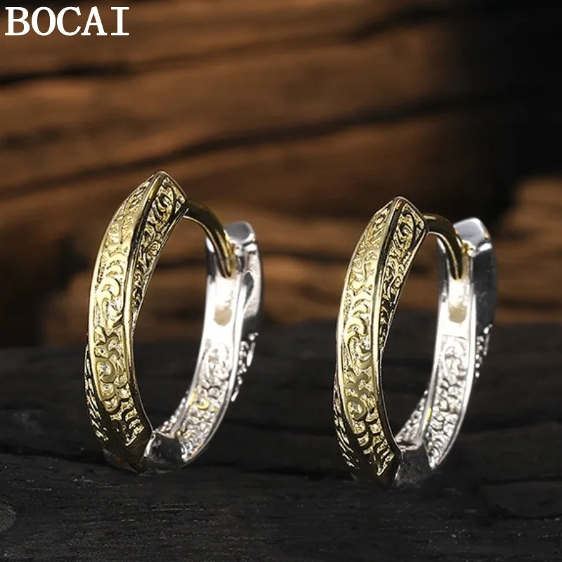 BOCAI S925 Silver Earrings for Women New Fashion Contrast Colors Eternal Rattan Pattern Ear Clip Punk Jewelry Christmas Gift