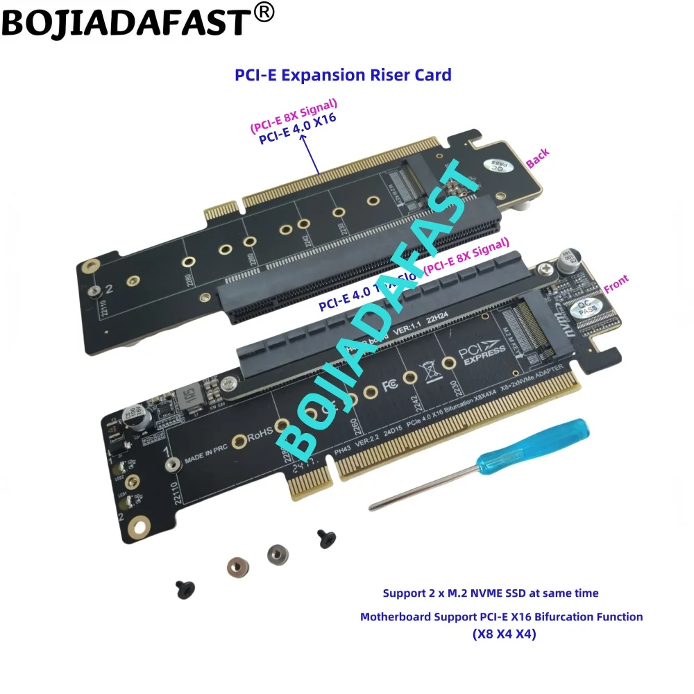 PCI Express 3.0 PCI-E 4.0 X16 to 2 x NGFF M.2 Key-M 2280 M2 NVME SSD Adapter Converter Card (Motherboard PCI-E X16 Bifurcation)