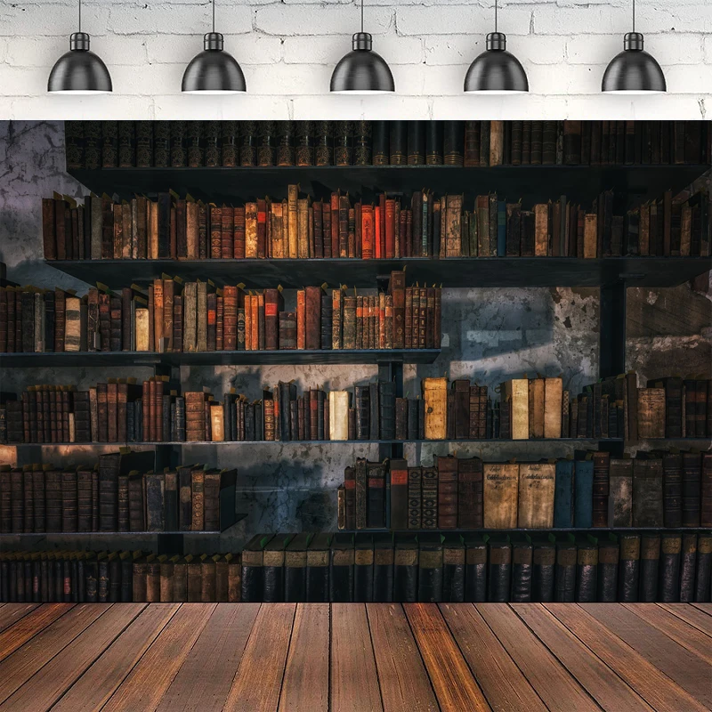 Retro Bookshelf Photography Backdrop Wood Ladder Background Banner Poster Photo Studio Props