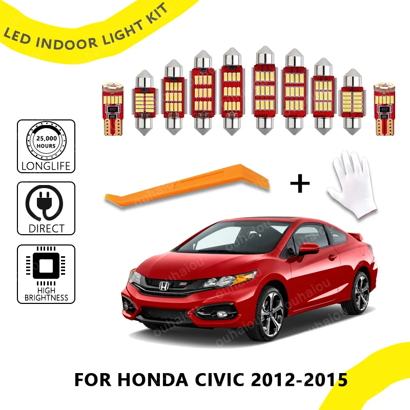 

11Pcs LED Interior Dome Map Light Kit For Honda Civic IX 9 MK9 9th Gen 2012 2013 2014 2015 Canbus Vanity Mirror Bulb No Error