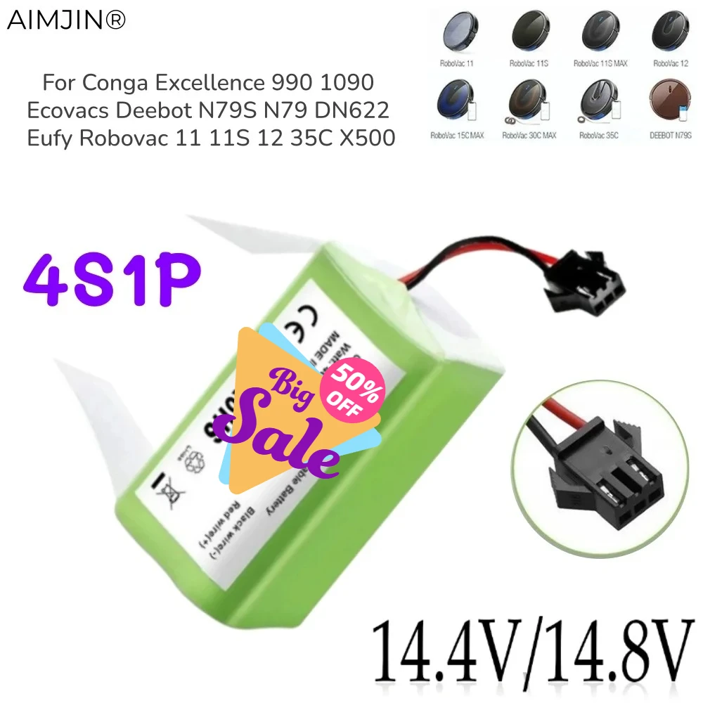 

Original 14.4V-14.8V 2800mAh Battery for Conga Deebot Robotic Vacuum (990/1090/1790/1990/N79S/N79/DN622/Robovac11)