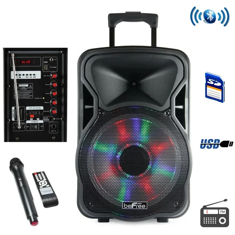 Powered PA Tailgate Party Rechargeable Speaker With Illuminating Lights Sound 12 Inch Woofer; Portable, Bluetooth