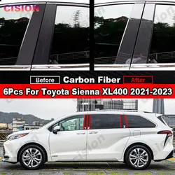 For Toyota Sienna XL40 Carbon Fiber Window Door Column Center B C Pillars Post Cover Trim Mirror Effect  Glossy Black PC Sticker