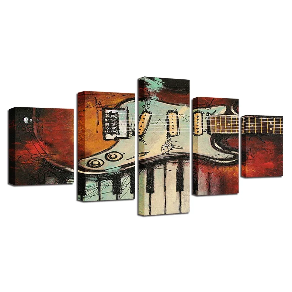 No Framed Canvas 5Pcs Guitar Musical Instruments Wall Art Posters Pictures Home Decor Paintings for Kids Living Room Decorations