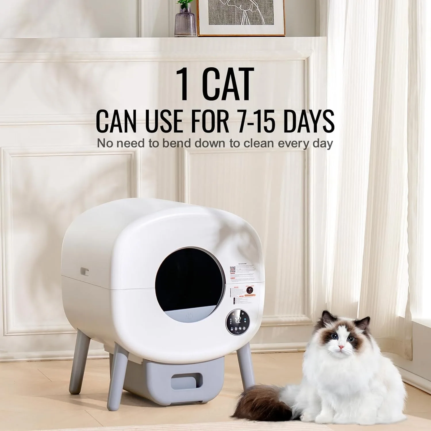 76L Self Cleaning Cat Litter Box, Automatic Cat Litter Box with Trash Bags, Large Space Smart Cat Litter Box with Odor Removal