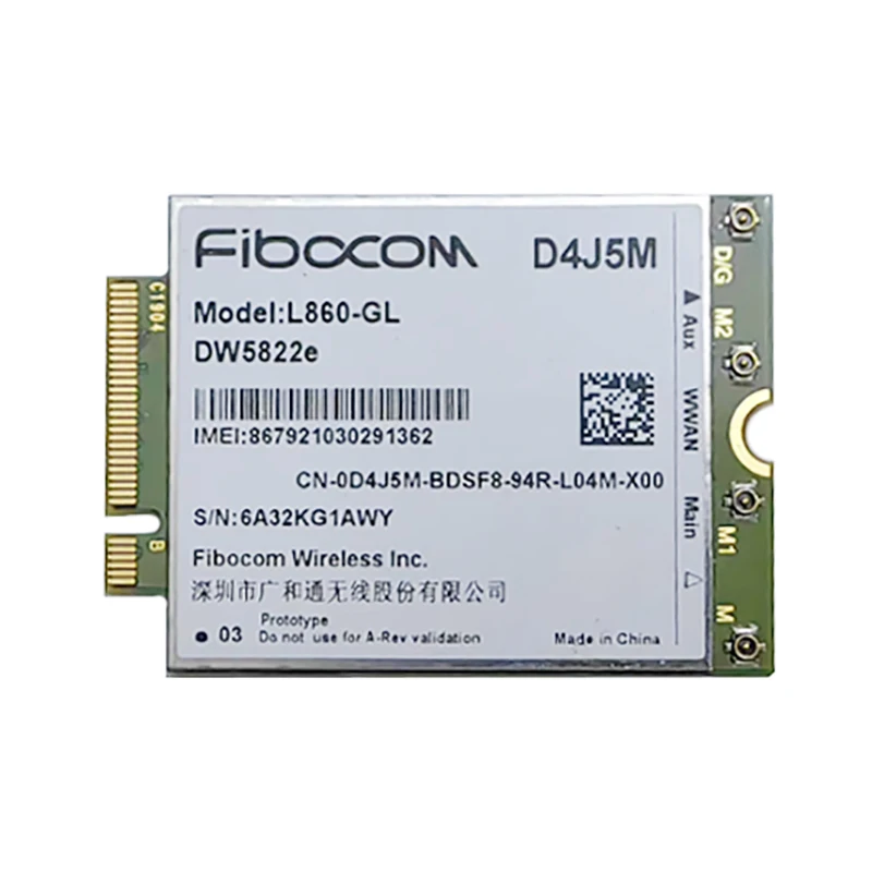 

Fibocom L860-GL DW5822e XMM7560 D4J5M 4G WWAN Card LTE M.2 CAT16 1Gbps Module For DELL Inspiron 7490 Laptop Notebook