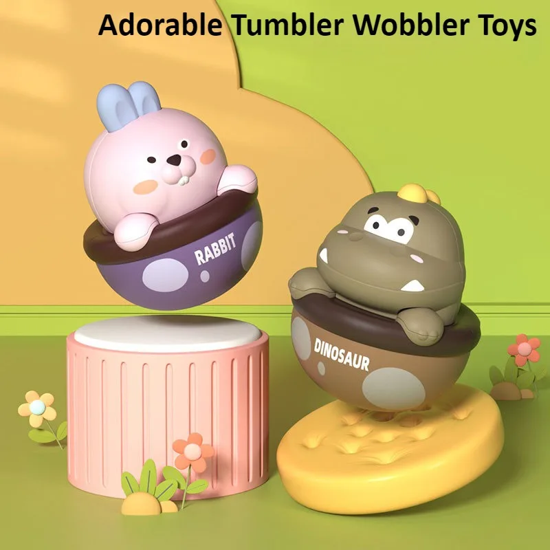 Dinosaurier-Tumbler-Spielzeug, Bauchzeit-Spielzeug mit Musik, großes, bezauberndes Häschen, pädagogisches Tumbler-Wobbler-Spielzeug, Weihnachtsgeschenk für Kleinkinder und Kinder