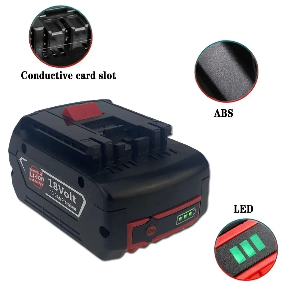 Rechargeable 18V 10Ah Li-ion Battery For Bosch 18V Power tool Backup 10000mah Portable Replacement BAT609 Indicator light