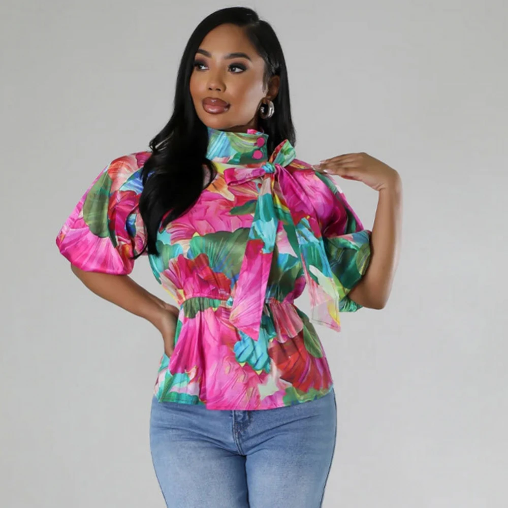 

Dashiki African Shirts For Women Elegant 3/4 Sleeve Top Blouse Clothing 2024 New Spring Summer Office Elegant Work Women Blouses