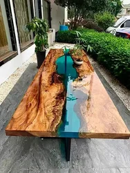 Epoxy resin river table creative waves teapoplar Internet celebrity coffee countertop desk