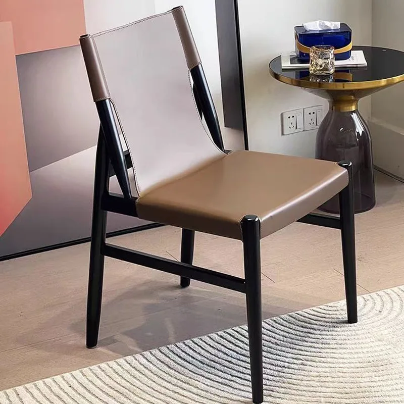 Cream Wind High-end Solid Wood Saddle Leather Chair Household