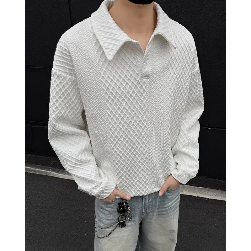 White Lapel Hoodie Men Fashion Casual Sweatshirt Men Streetwear Korean Loose Pullover Hoodie Mens Polo Shirt Plus Size 4XL