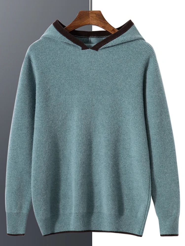 Maglione di cachemire con cappuccio da uomo autunno inverno di alta qualità a maniche lunghe Pullover allentato Casual 100% maglieria in Cashmere top coreani