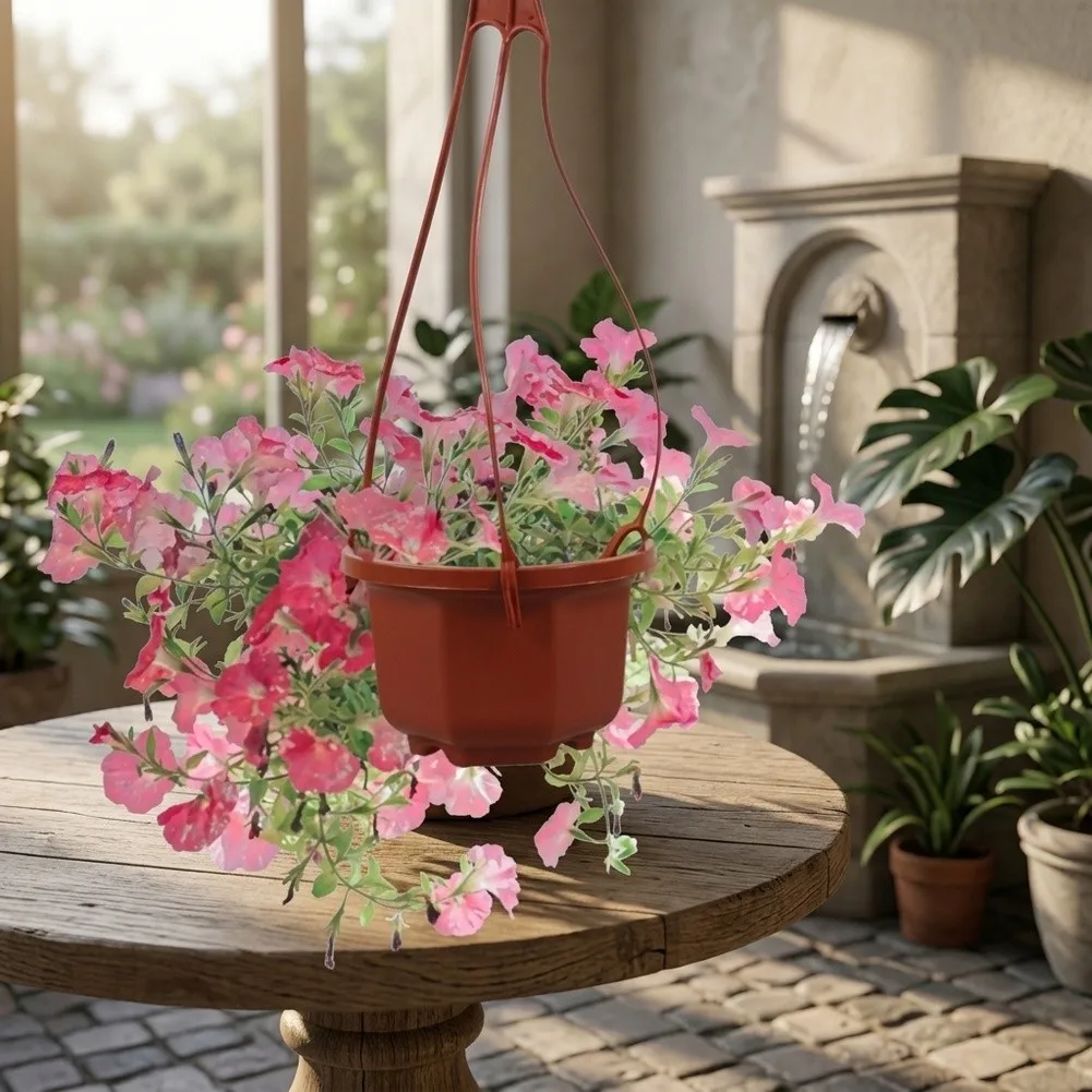 5 Octagonal Hanging Plant Pots with Drainage Capability and Hanging Hooks for Compact Indoor Outdoor Plant Arrangements