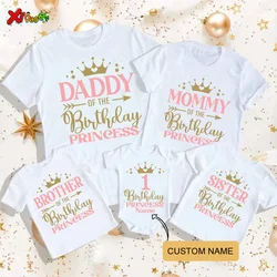 princess T Shirt Family matching Birthday girl Shirts Carriage Crown Party Custom Name T Shirt Girls pink gold Matching outfits