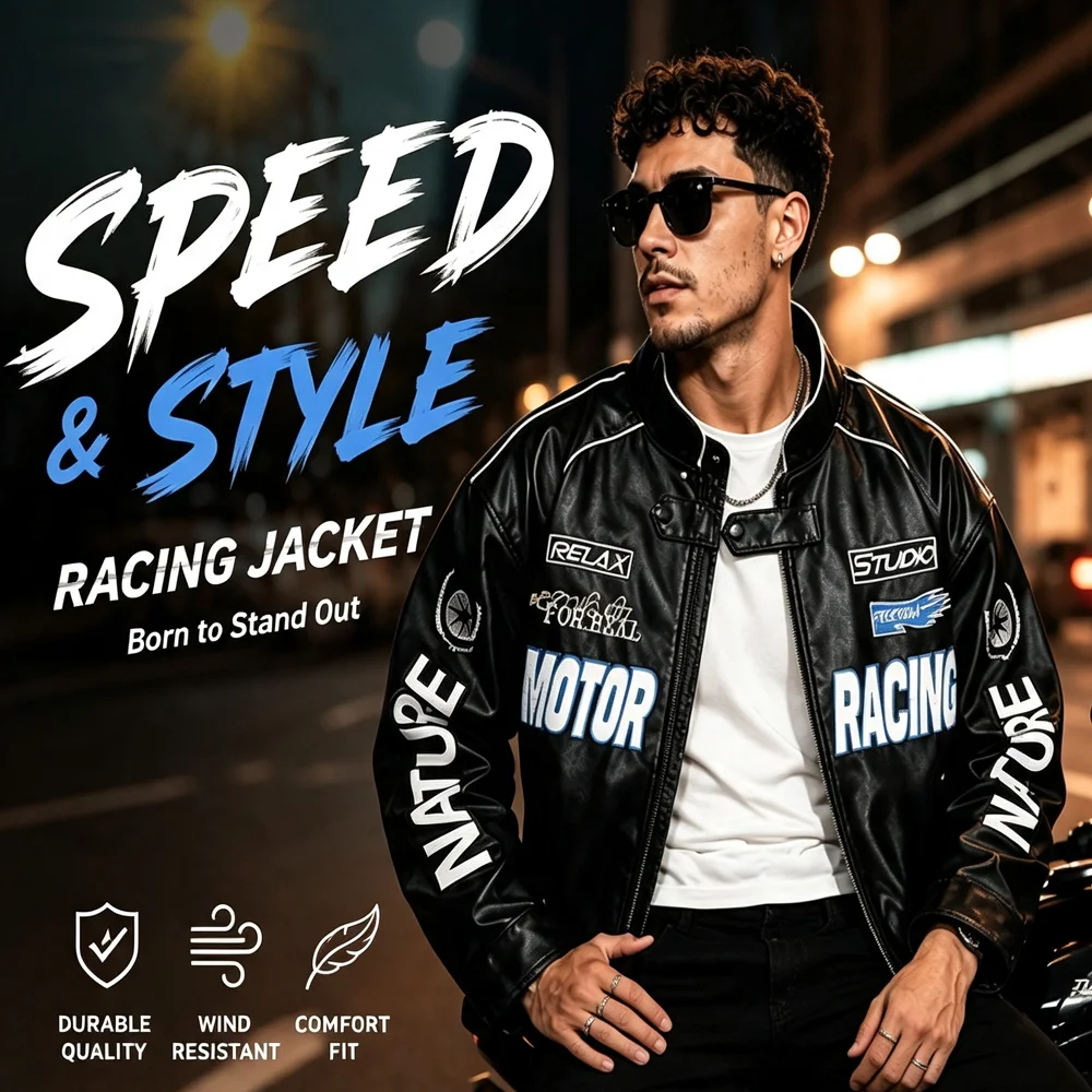 Spring Autumn Men's Biker PU Leather Jackets Man Streetwear Embroidery Motorcycle Coats Man Windbreaker Zipper Leather Jackets