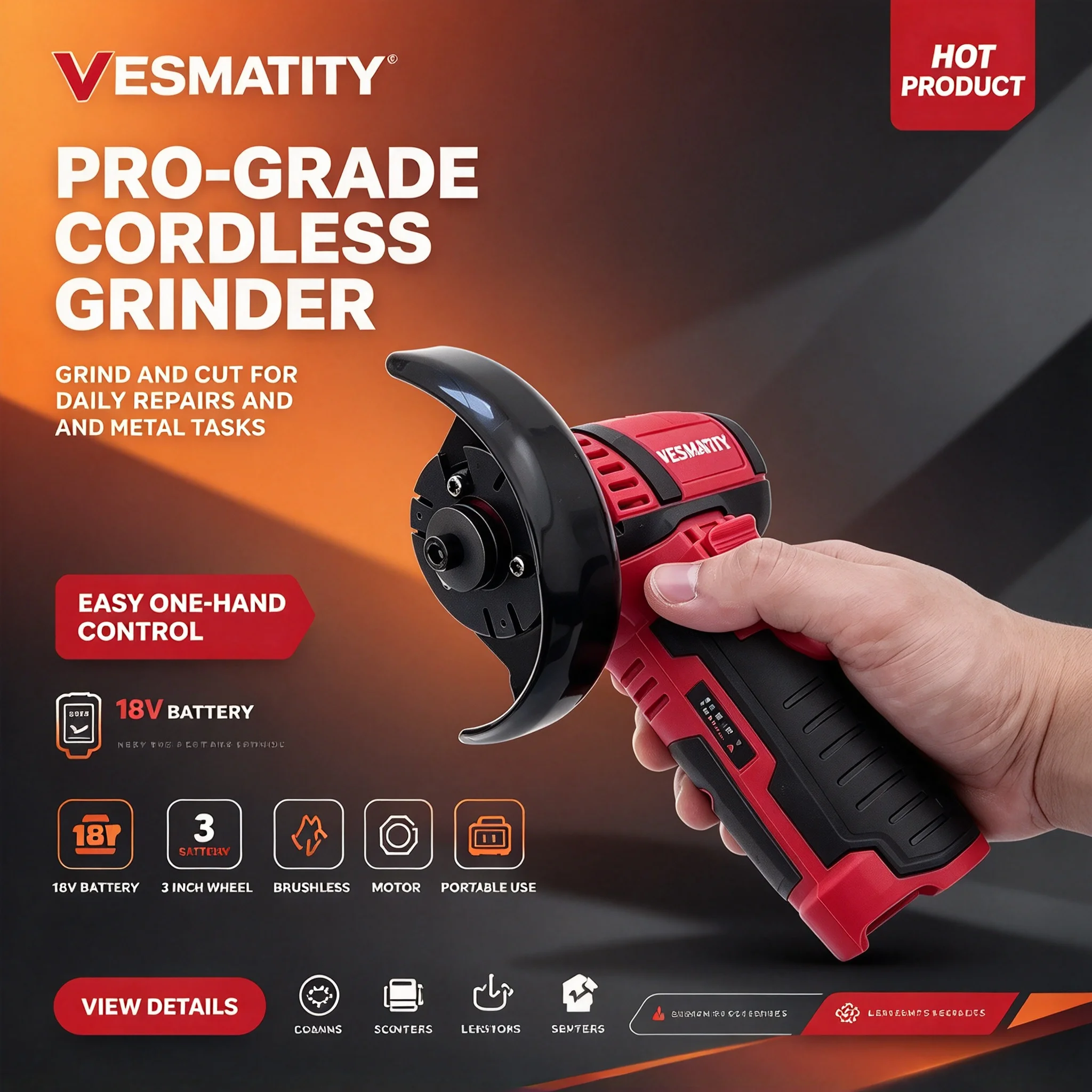 2026 New Mini Micro Brushless Cordless Angle Grinder Wireless Diamond Cutting Handheld Power Tool Compatible with Milwaukee 18V